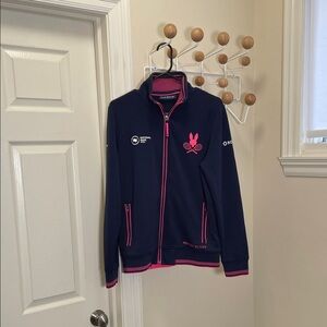 Psycho Bunny - Zip Up Lightweight Athletic Tennis Jacket - Navy / Pink - S